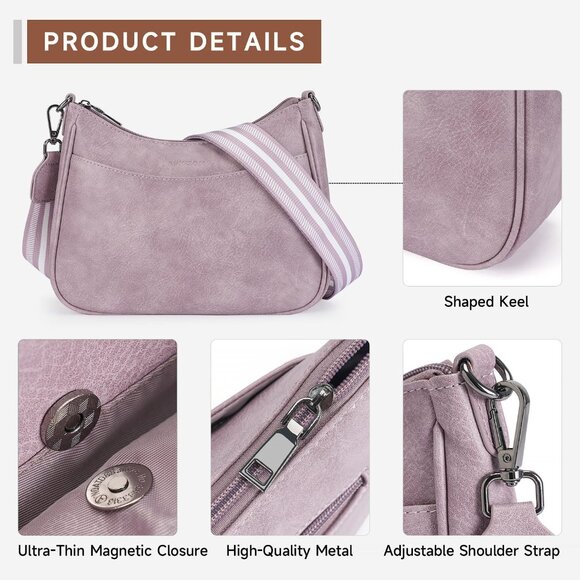 Women's Purple Imported Leather Crossbody With Adjustable Strap Shoulder Handbag - Picture 5 of 6